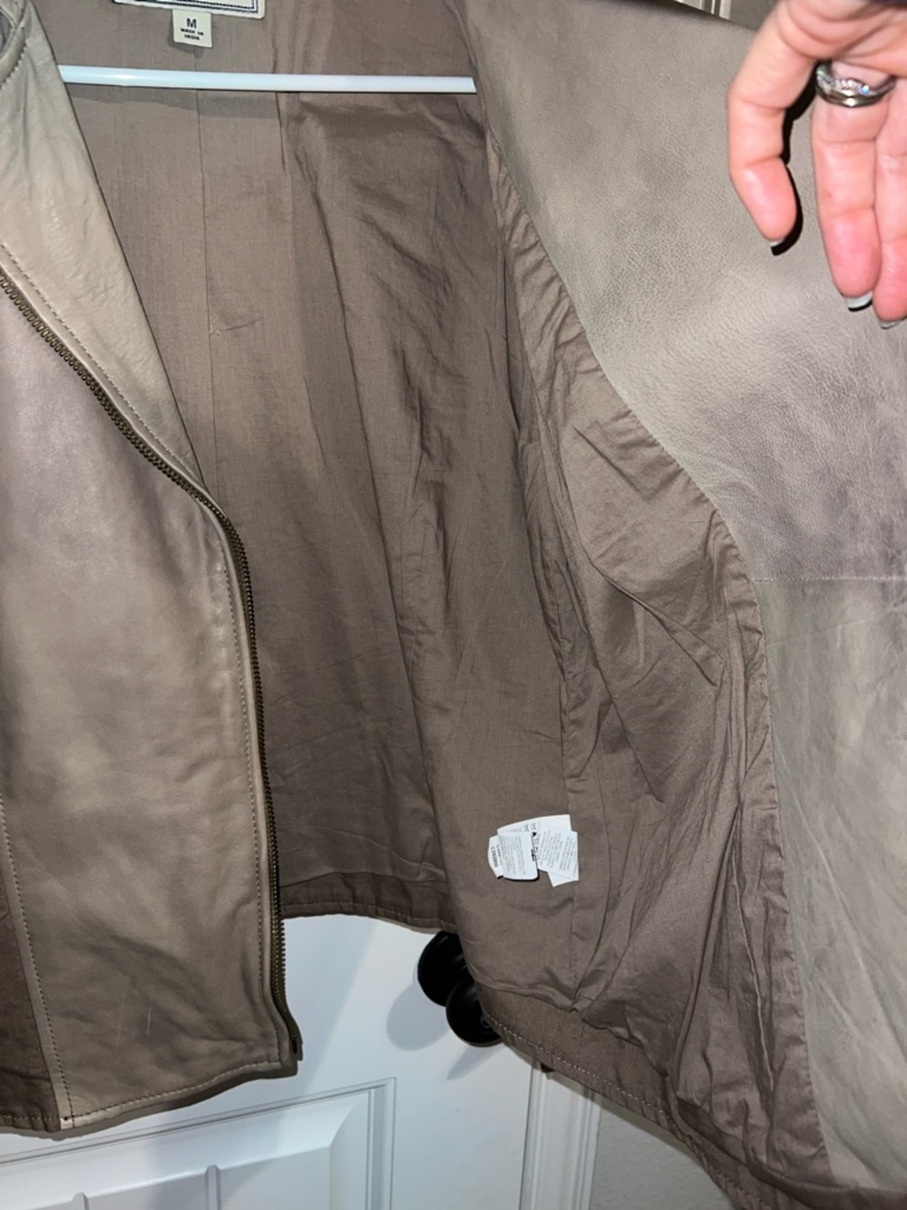 Lucky Brand Taupe and Brown Linen & Leather Moto Jacket size M - Picture 10 of 14